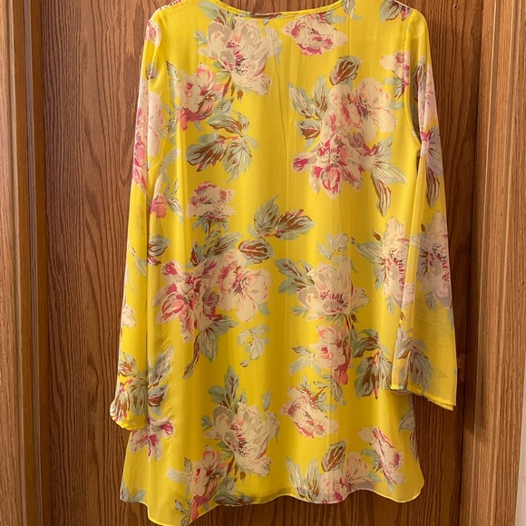 Pink Blush- Chiffon Yellow Floral Bell Sleeve Dress - Picture 4 of 6